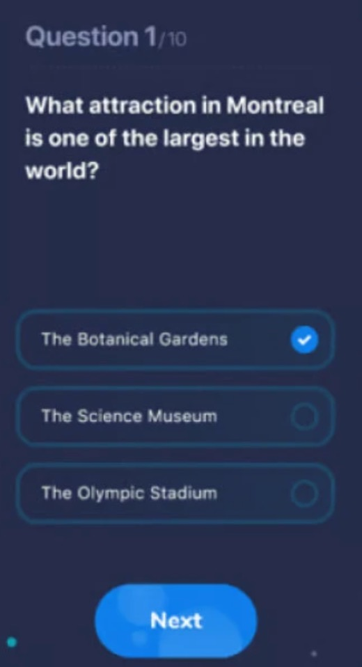 Quiz question screen